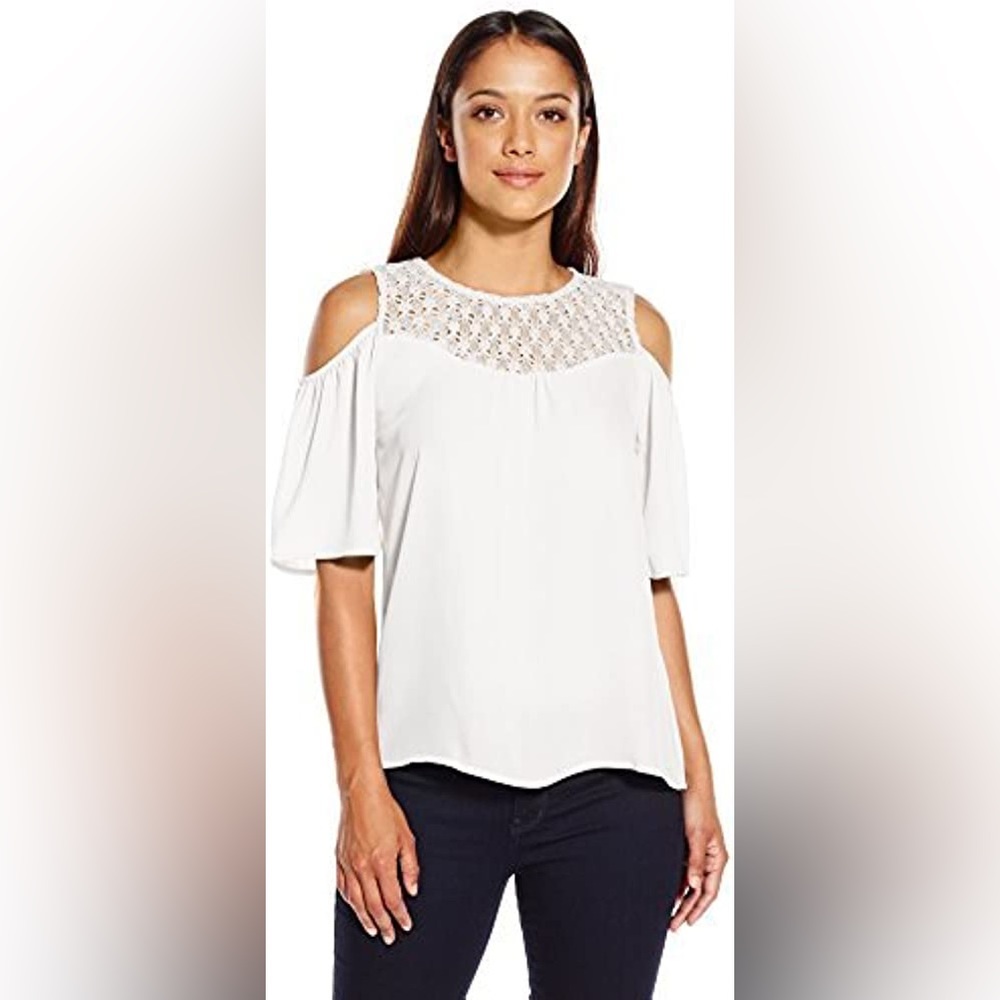 NY Collection white cold shoulder blouse